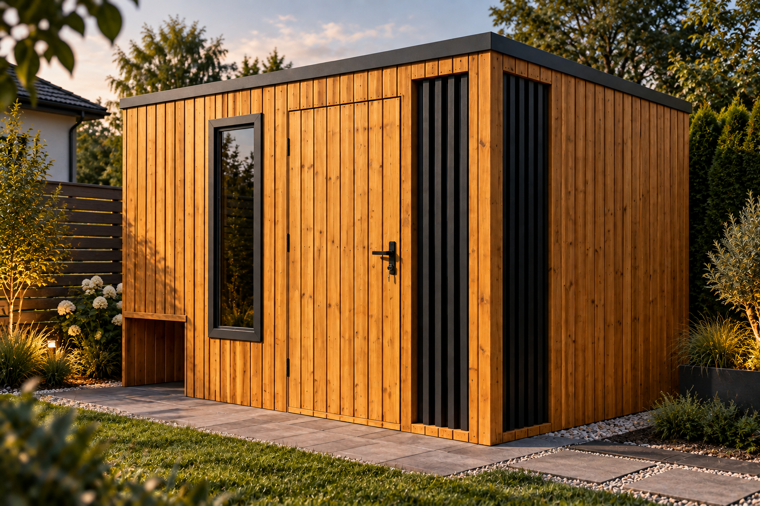 Domek ogrodowy BoxHouse z grafitowymi lamelami