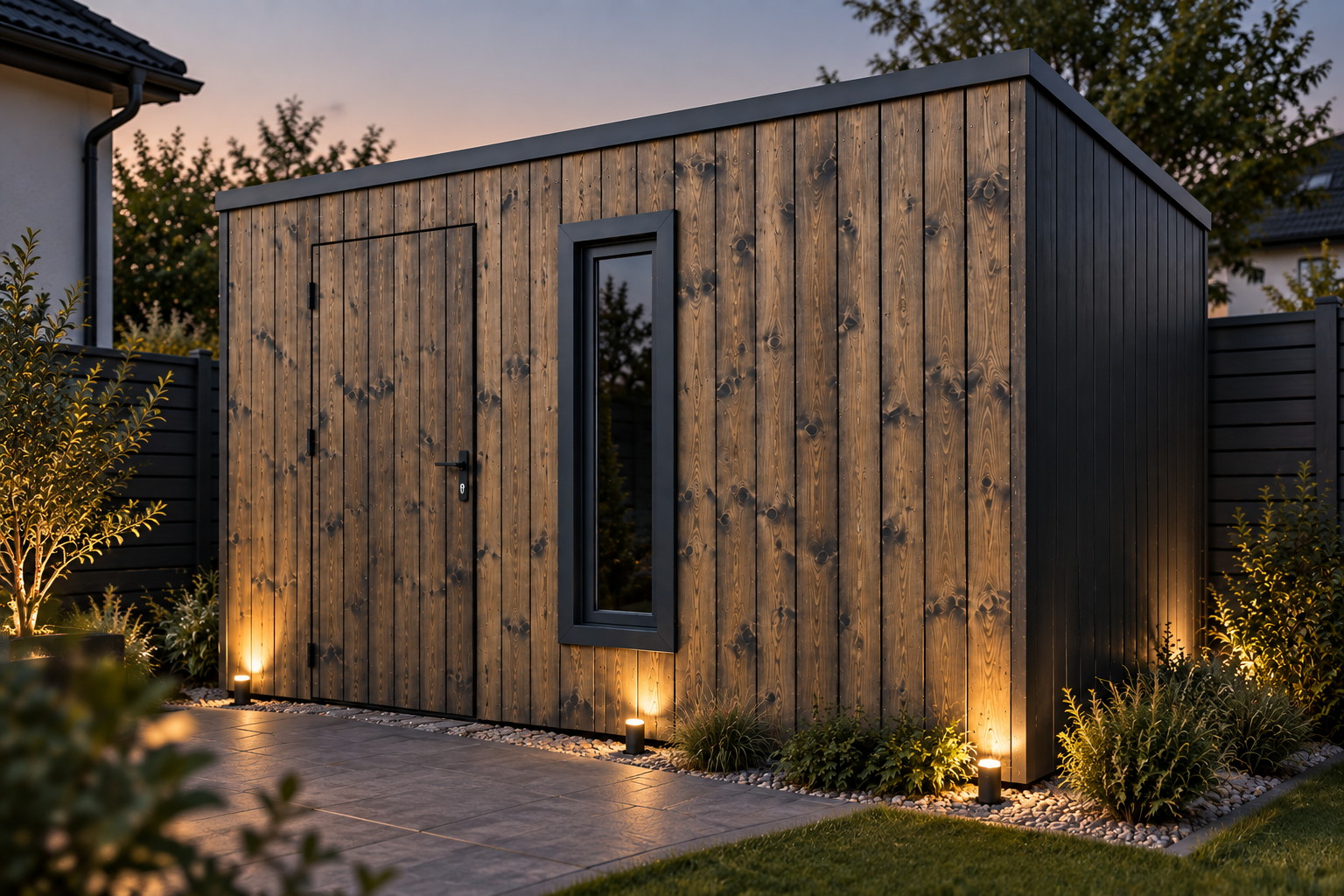 Nowoczesny domek ogrodowy BoxHouse z drewnianą elewacją